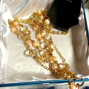 Goldtone and rose gold pearl neacklace